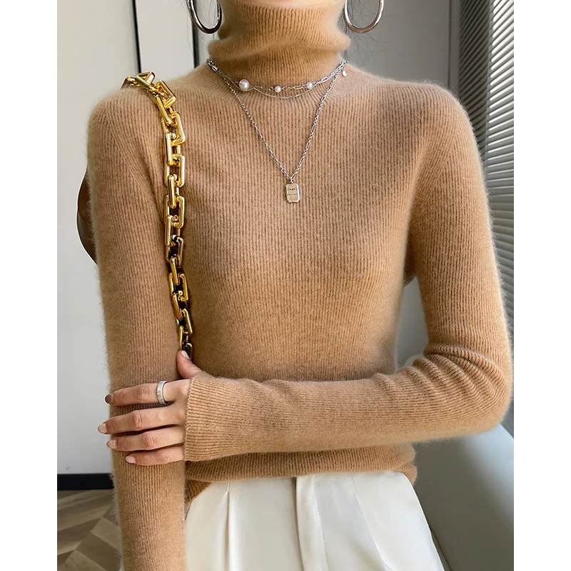 

Зимний кашемировый свитер, корейская вязаная водолазка, мягкие облегающие пуловеры, осенняя однотонная базовая женская одежда