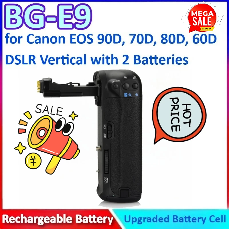 

New BG-E9 Battery Grips for Canon EOS 80D, 60D，90D, 70D DSLR Vertical Shooting Power Grips with 2 Batteries or Add Remote Cont