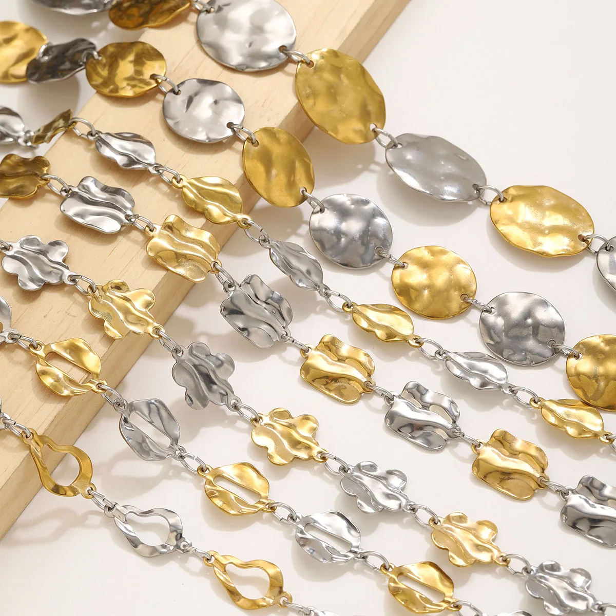 1 Meter Edelstahl-Ovalketten für DIY-Handgefertigte Armbänder, Halsketten, Bastelarbeiten, Gold-Stahlfarben-Mix, Schmuckzubehör – Detail 2