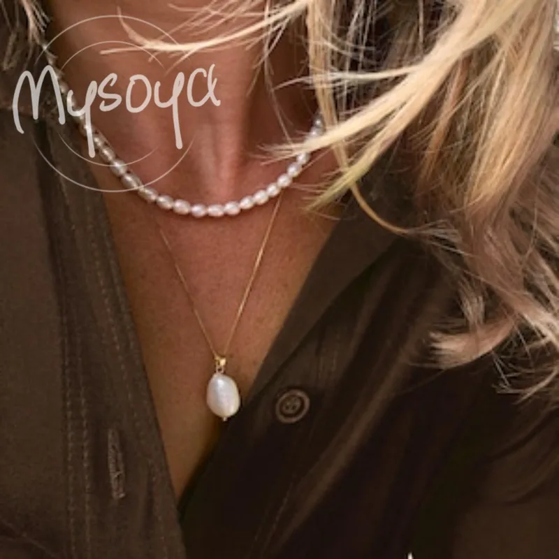 

MYSOYA White Baroque Freshwater Pearl Necklace 5-6mm With Gift Box, For Her/Him, Birthday/WeddIng/Christmas/New Year'Gifts