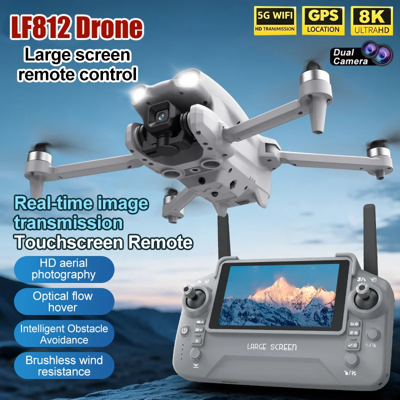 LF812 Drone With Large Screen Remote 8K Dual Camera 5G WiFi FPV Brushless Intelligent Obstacle Avoidance Foldable RC Quadcopter