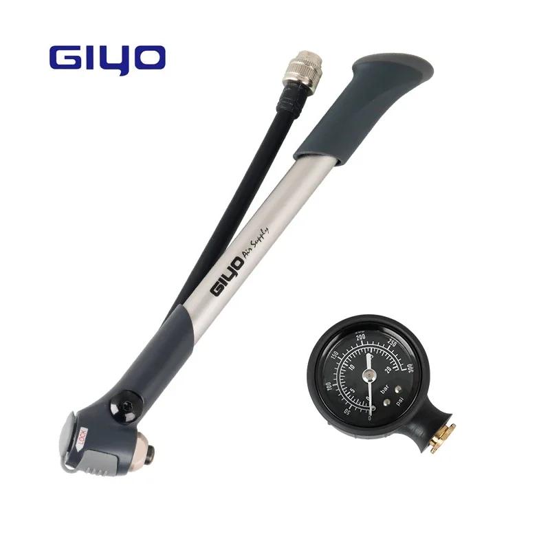 GIYO 300PSI Inflator Bicycle Pump To Inflate Fork Shock Fits Schrader With psi/bar Removable Gauge Bleeder Foldable Hose GS-03S