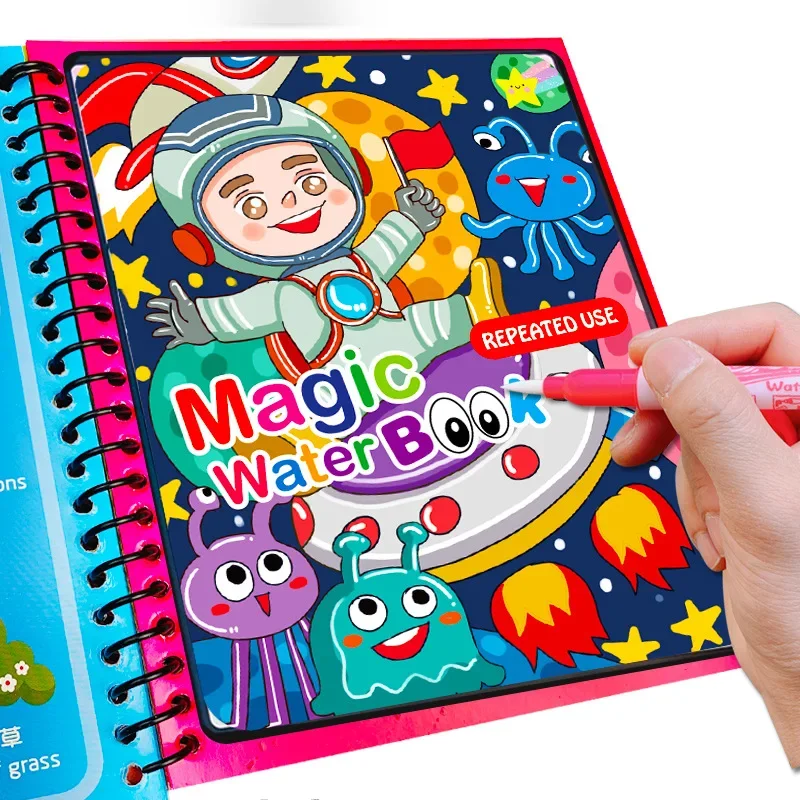 Zabawki do wczesnej edukacji magiczna książka dla dzieci z piórem do rysowania wodą zabawki Montessori prezent wielokrotnego użytku kolorowanka magiczna szkicownik — zdjęcie 2