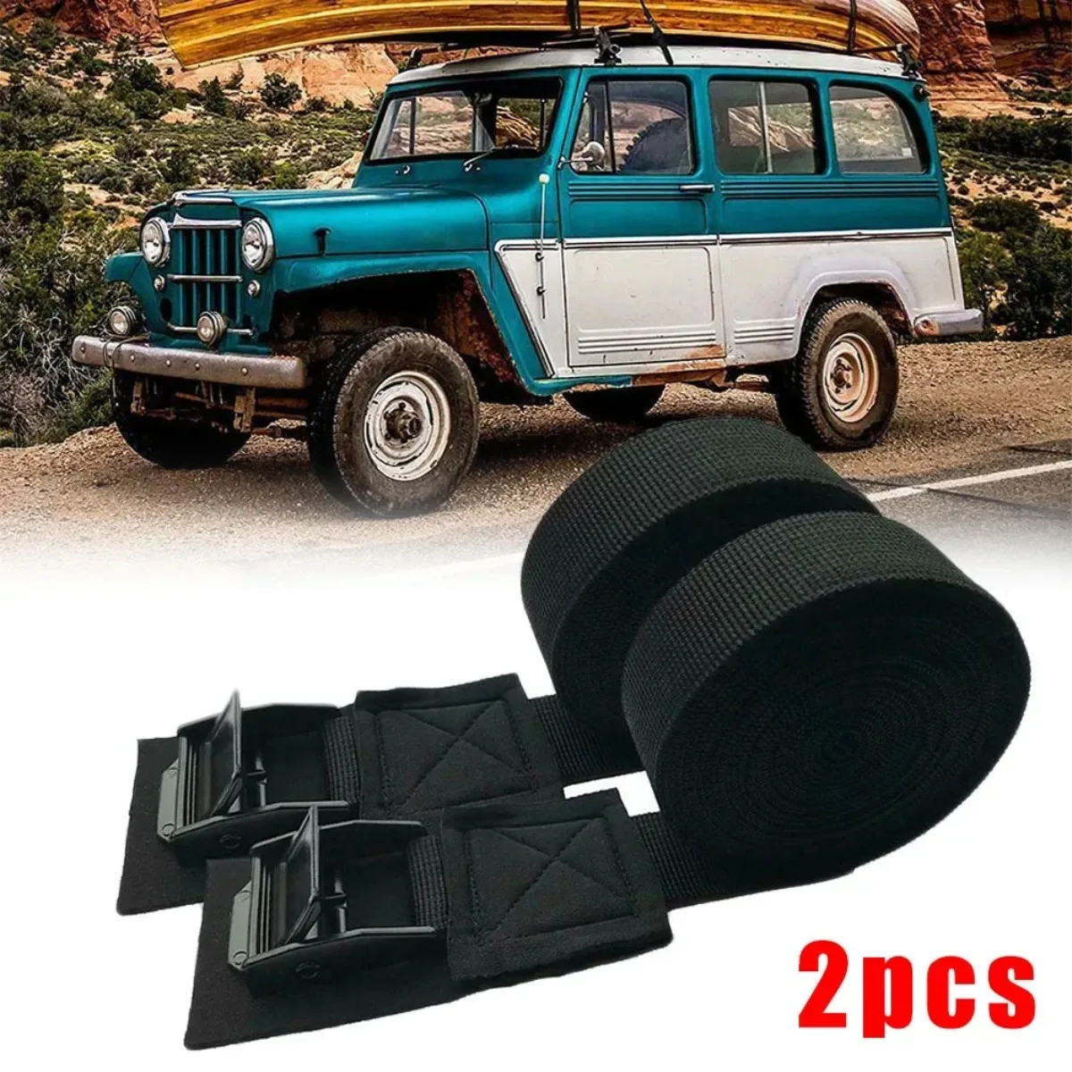 Set Of 2 Car Roof Kayak Fastener Straps Quick Release Cam Loop High Capacity Polyester Uses For Kayak Tie Down Accessories
