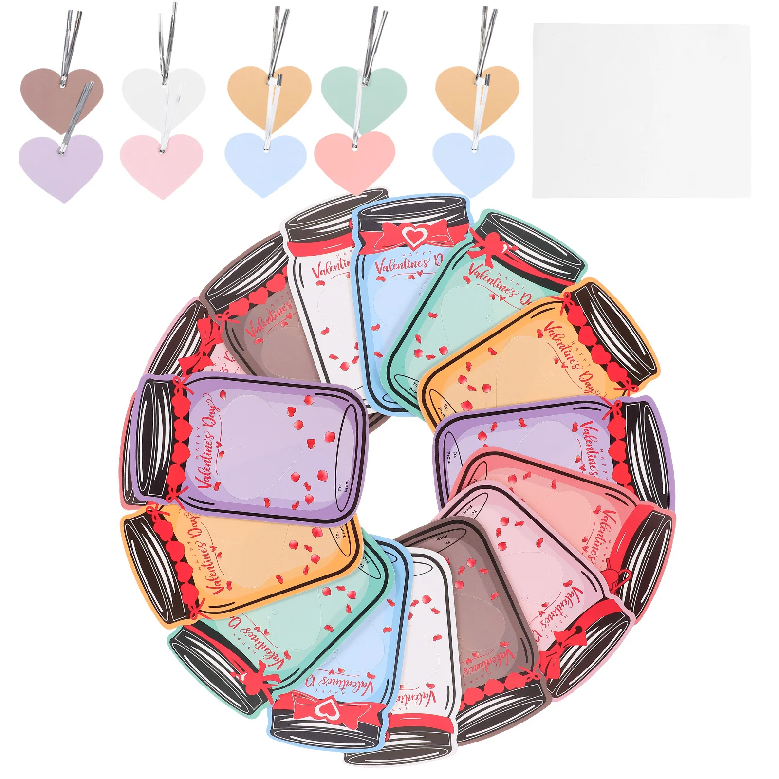 

48Sets Valentines Greeting Cards Mason Jar DIY Exchange Classroom Valentines Party Favors Valentine' Day Exchange Cards