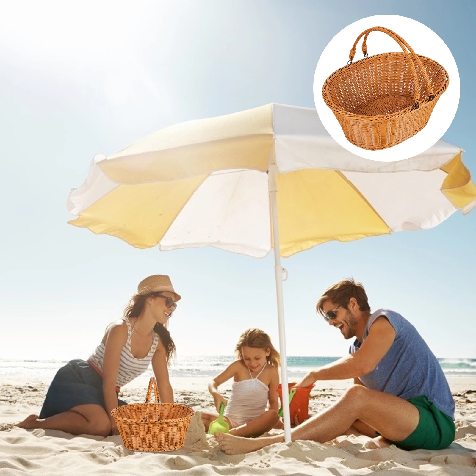 

1Pcs Pastoral Style Rattan Storage Basket Handcrafted Weaving Pattern Lightweight Portable Design for Picnic Shopping Kitchen