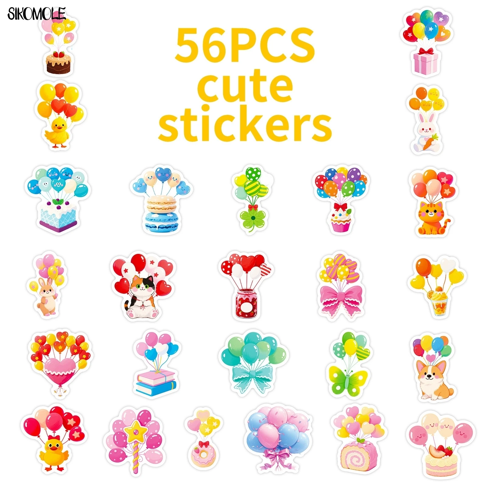 10/56PCS Cartoon Colorful Balloons Graffiti Stickers Aesthetic DIY Scrapbook Laptop Stationary Suitcase Decal Sticker Kids Toy