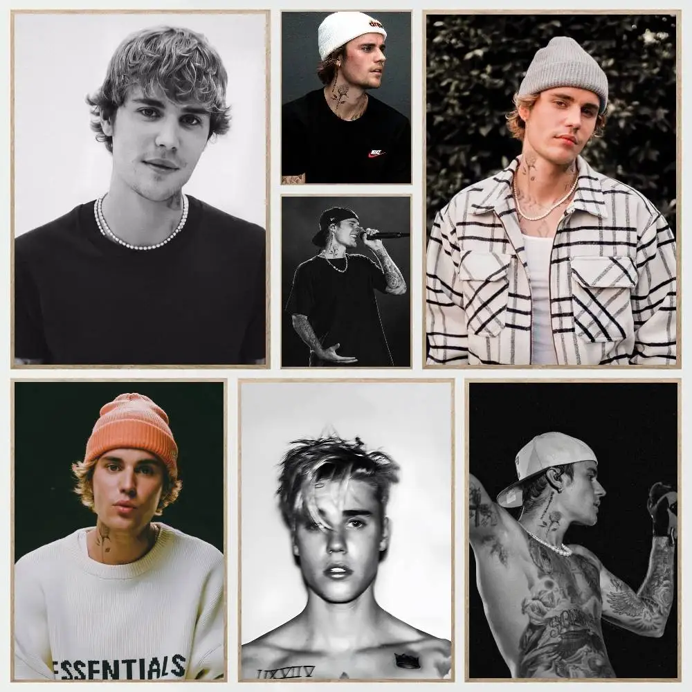 1 Stück J-Justin B-Bieber Poster-Aufkleber, Druck, wasserfest, Wandkunst für Wohnzimmer, Schlafzimmer, Heimdekoration