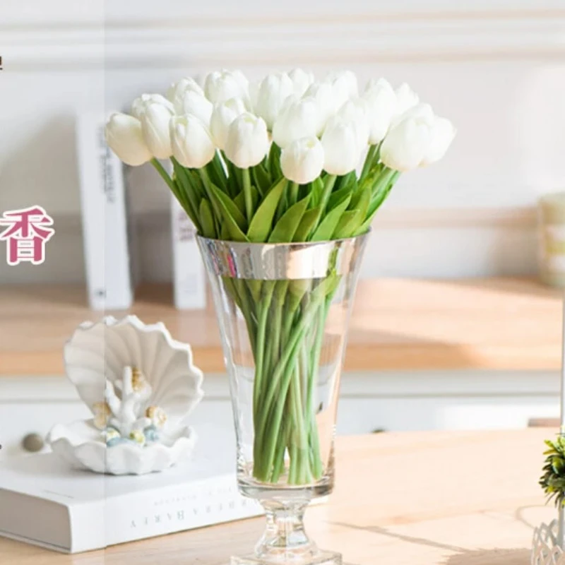 Wholesale1pcs Artificial Flowers Purple Lavender Tulip with Leaves Flower Bouquets Home Wedding Birthday Party Decoration DIY