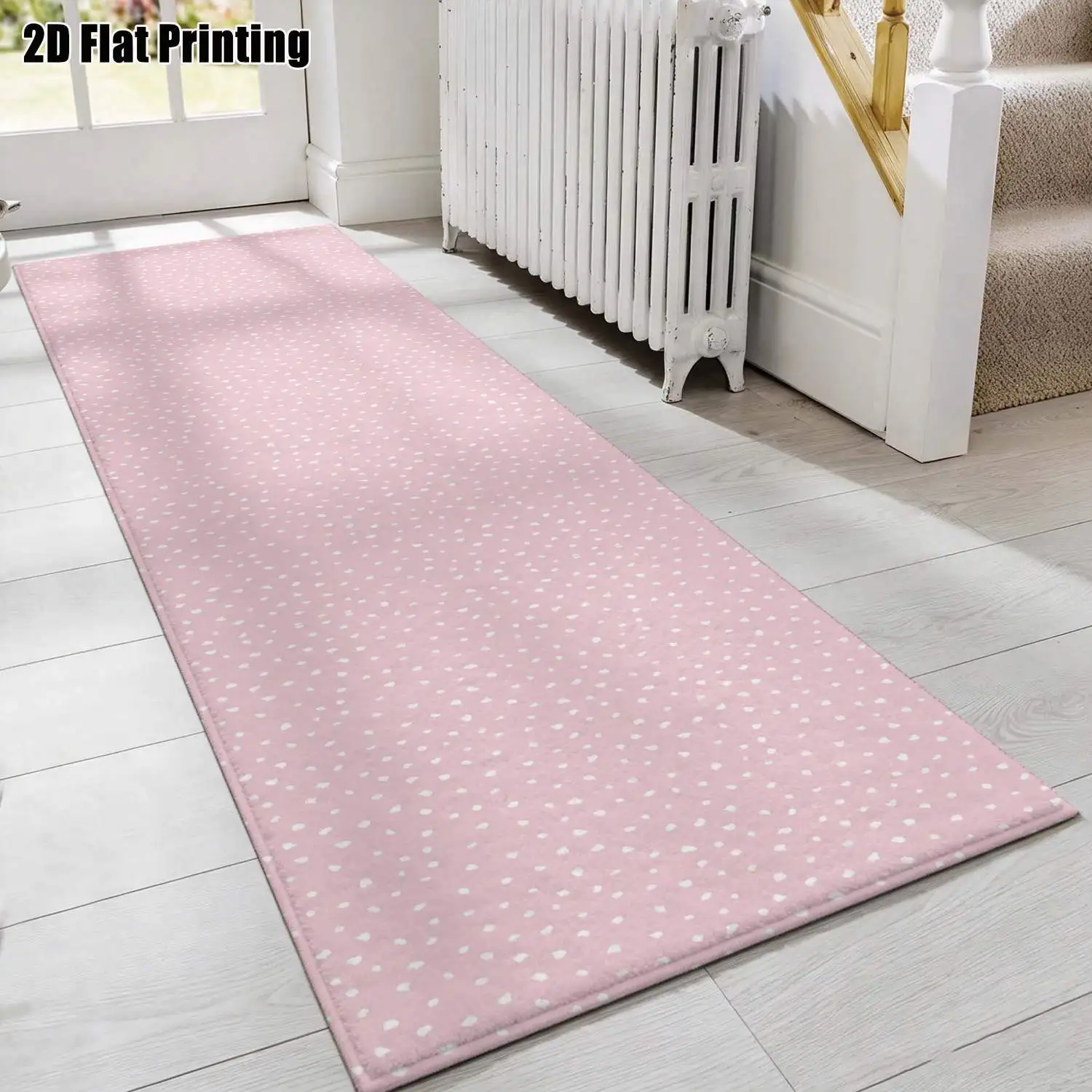 1Pc 2D Printed Pink Polka Dot Long Strip Rug Nordic/Instagram/Modern Minimalist/Geometric Striped Style, Home Decor, Multi-Size, Machine Washable, Suitable for Entrance, Hallway, Bedroom, Kitchen.