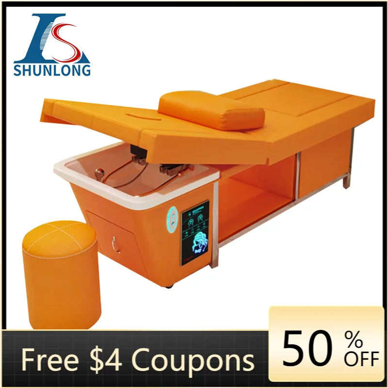 Multifunctional Head Spa Shampoo Bed With Fumigation Steamer Touch Control Panel Hair Washing Massage Table With Stool for Beaut