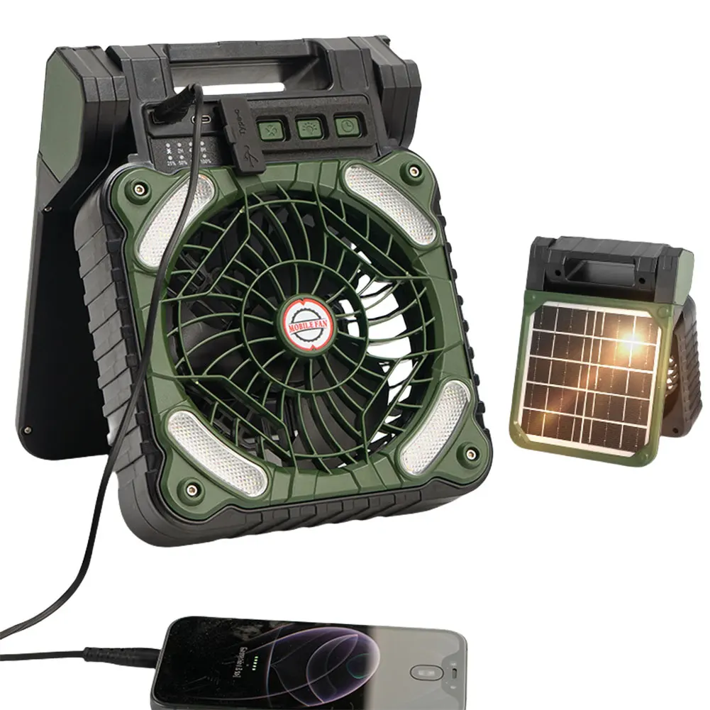 

Solar Outdoor Camping Fan with LED Light 5200mAh Solar Portable Electric Fan Solar Powered Camping Fan for Hiking Fishing Picnic