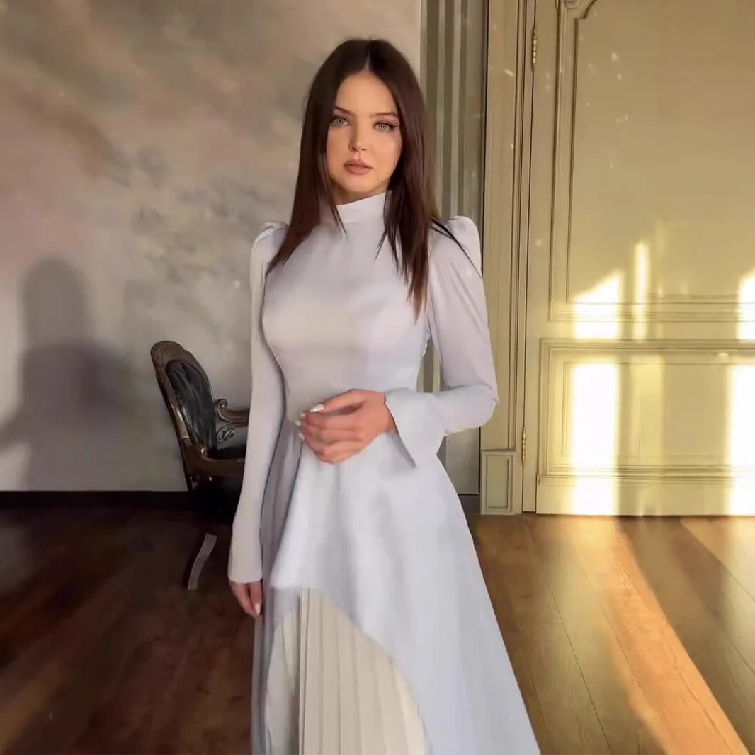 

European American Spring New Fashion Women's Spliced Casual Trendy Elegant Daily Long Sleeve Ankle Length Dresses Female Muslim