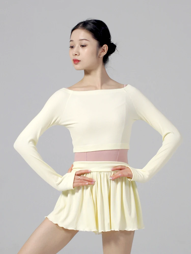 Costume d'entraînement de Ballet pour adultes, tricot, examen pour femmes, haut et short de danse modernes à manches longues