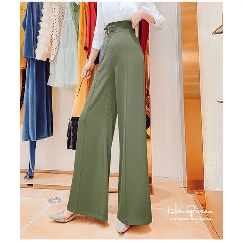 Calças de perna larga para mulheres com cintura alta outono novo estilo elegante magro e versátil calças soltas para mulher