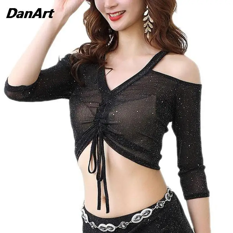 

Women's Sexy Mesh Belly Dance Tops Adult Oriental Indian Dance Elegant Tops Goddess Clothing Practice Training Clothing