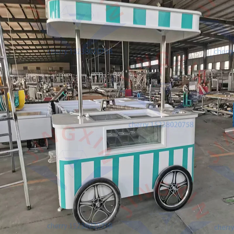 Commercial Street Italian Hand Push Beach Gelato Ice Cream Cart Mobile Food Cart Food Truck with Freezer for Sale