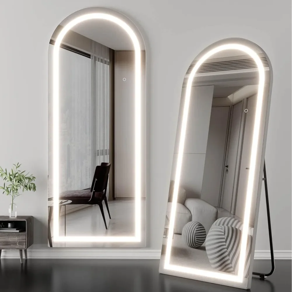 Arched Full Length Mirror with Lights, LED Mirror Full Length with Stands, Wall Mounted/Leaning Full Body Arched Mirrors