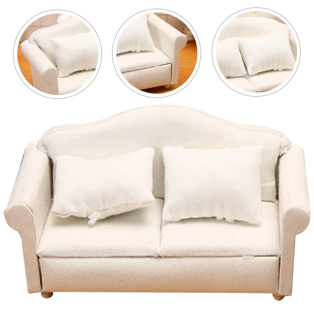 White Fabric Sofa Furniture Miniature Model Tiny Homes House Accessory Little Couch