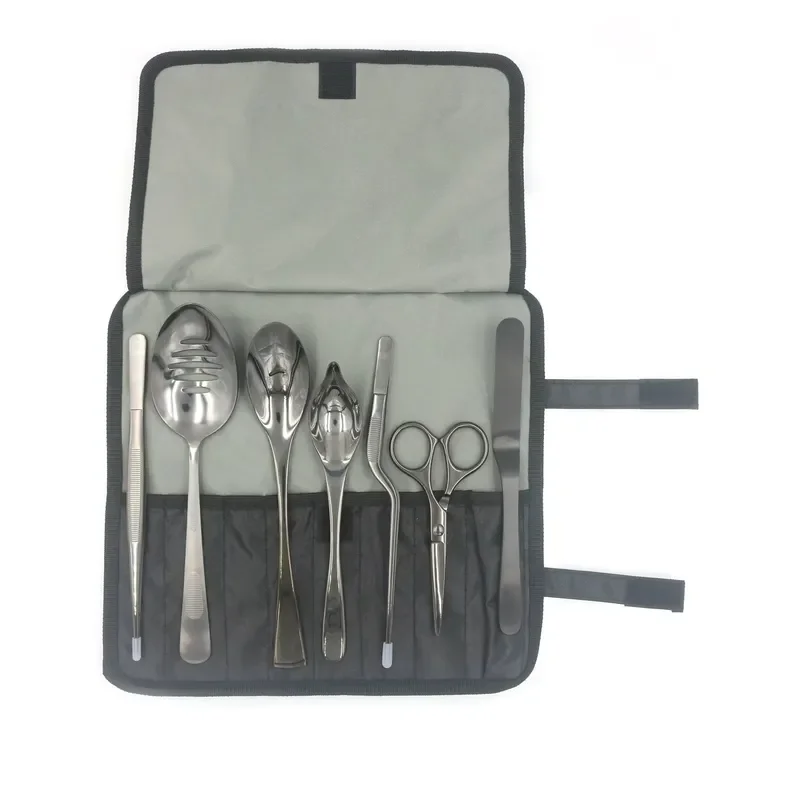 (ALCT-ST003-Scissors Set) 7-piece professional chef platter tool set, including Rorschach spoon, tweezers, scissors, spatula,