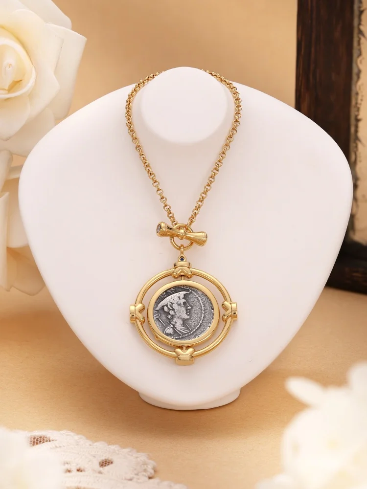 The classic 925 silver coin flip pendant necklace of the gods of Ancient Greek commerce