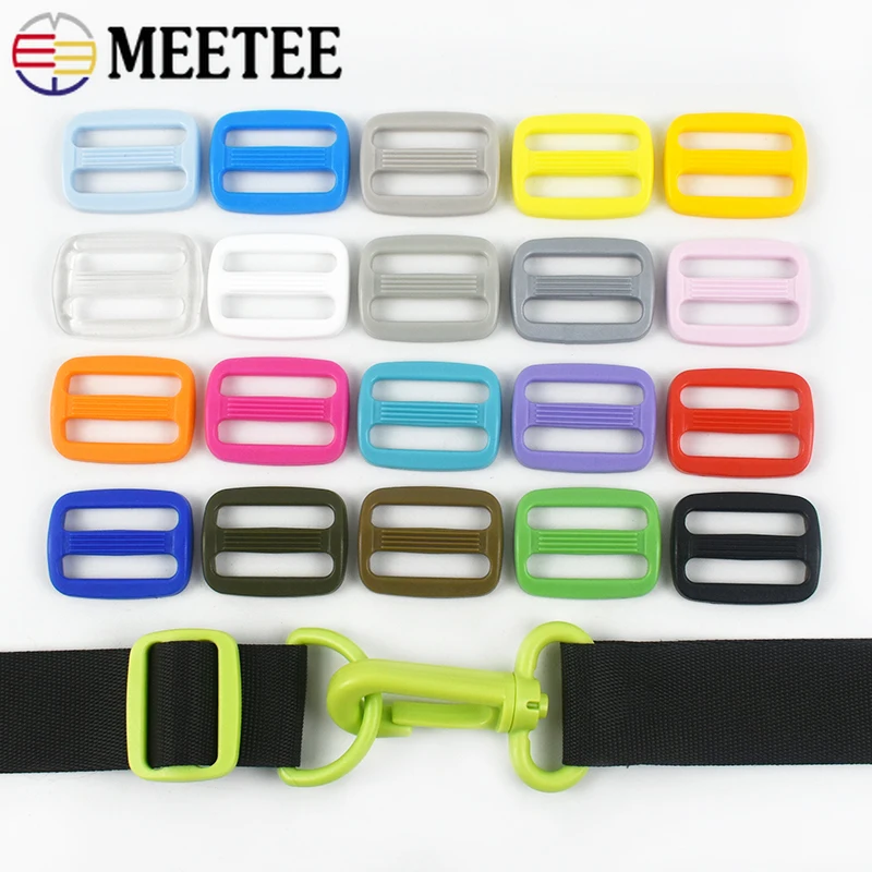 

50Pcs Meetee 15-25mm Plastic Tri-Glide Slider Buckle Colored Bag Adjustable Clasp Belt Shoes Webbing Clothes Strap DIY Accessory