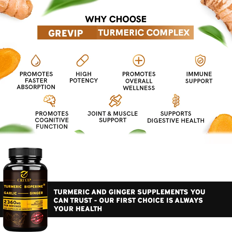 4-in-1 Turmeric Ginger Supplement - with Garlic Curcumin Black Pepper - Joints, Immune Support, Improves Digestion