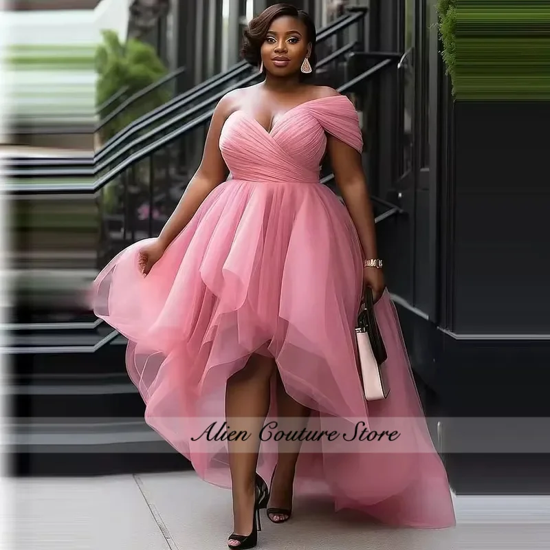 2026 plus Size High Low Prom Dress Sweetheart One Shoulder Pleated Draped African Women Evening Gown