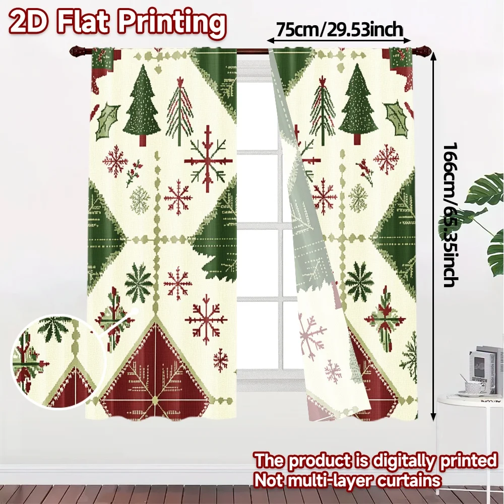 2pcs,Curtains Christmas Tree Reindeer Quilt Chic Creative Curtains Versatile Polyester Curtains Room Decor for Bedroom, Office,