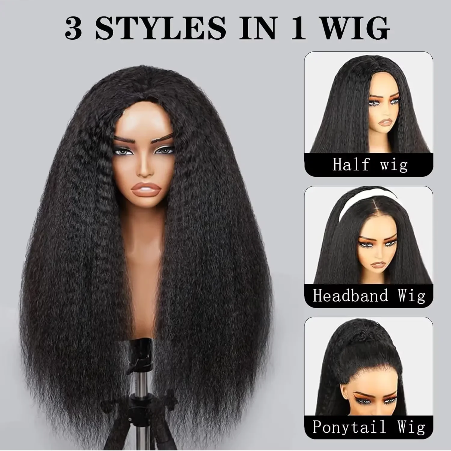 Fotografia 4: Peruca de Cabelo Humano Crespo Liso de 30 Polegadas, Sem Cola, com Linha do Cabelo Invisível e Alça Invisível Flip Over