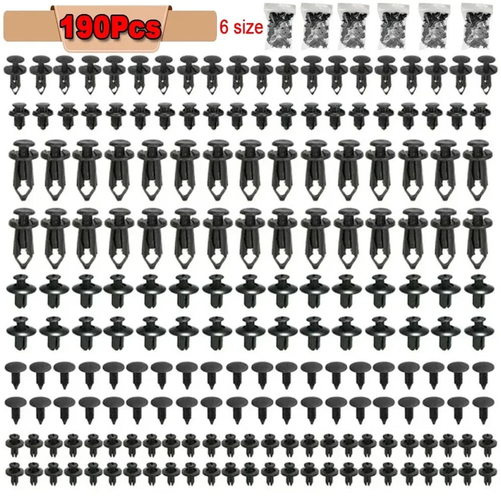 

190PCS Car Retainer Clips 6 Sizes – Automotive Plastic Fasteners Kit for Auto Trim Panel Bumper Body Repair Tools