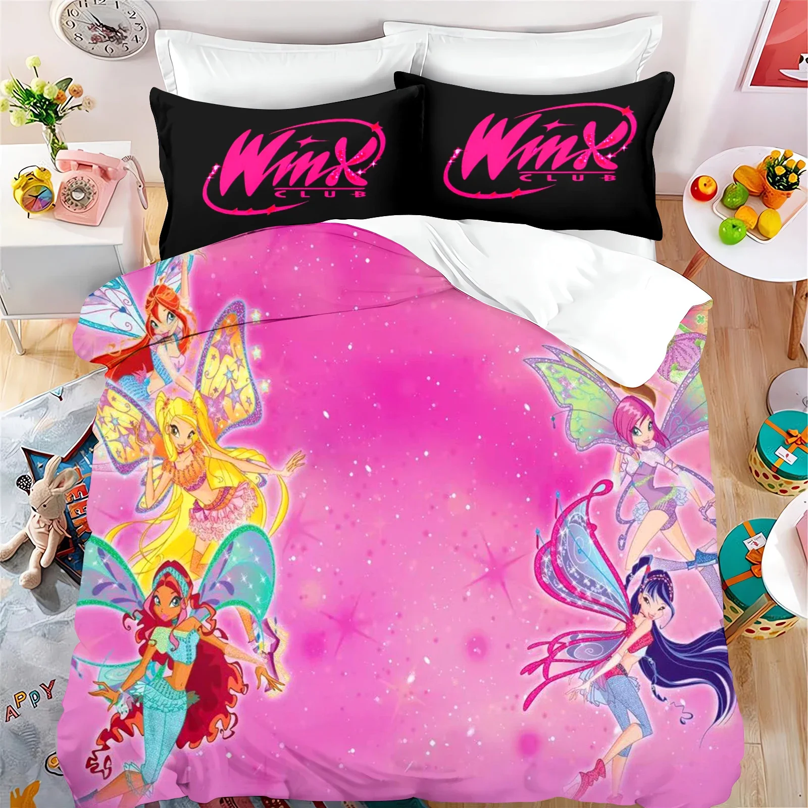 الكرتون Winx نادي طقم سرير لينة حاف مجموعة غطاء غطاء لحاف المخدة غطاء لحاف الاطفال المفارش للأطفال الصبي ، ورقة المجهزة