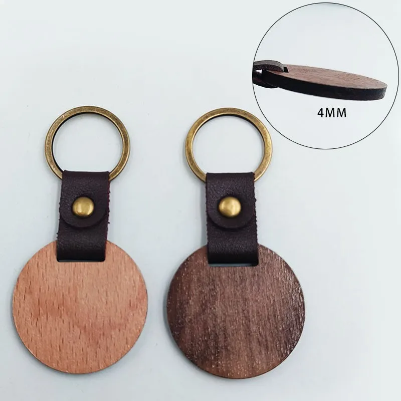 Black Walnut Round Keyring Pendant Fashion Rectangular Blank Keychain Accessories High Quality Wooden Label Key Chains for Women