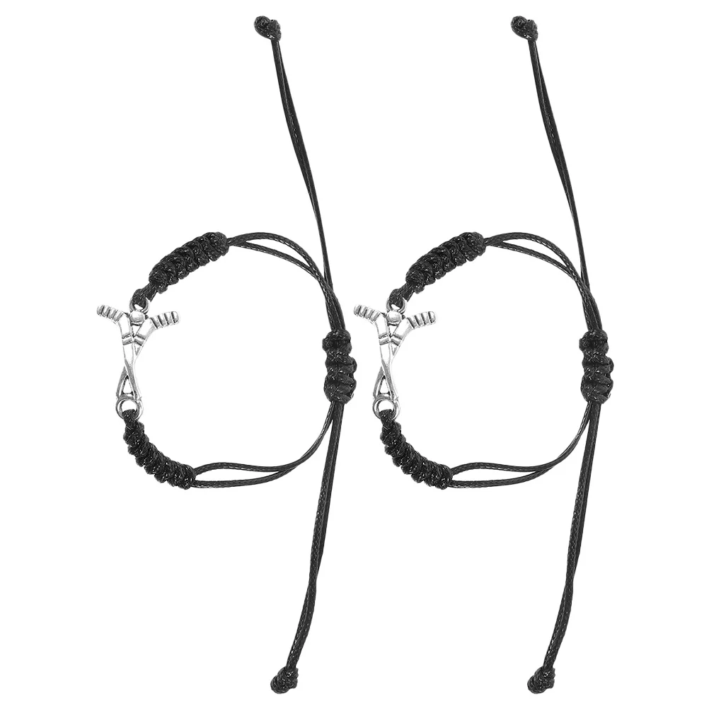 2 قطعة أساور الهوكي المضفر حبل قابل للتعديل للمراهقين فرق الهوكي الميداني المدربين الرياضة مجوهرات مروحة هدية معصمه #4