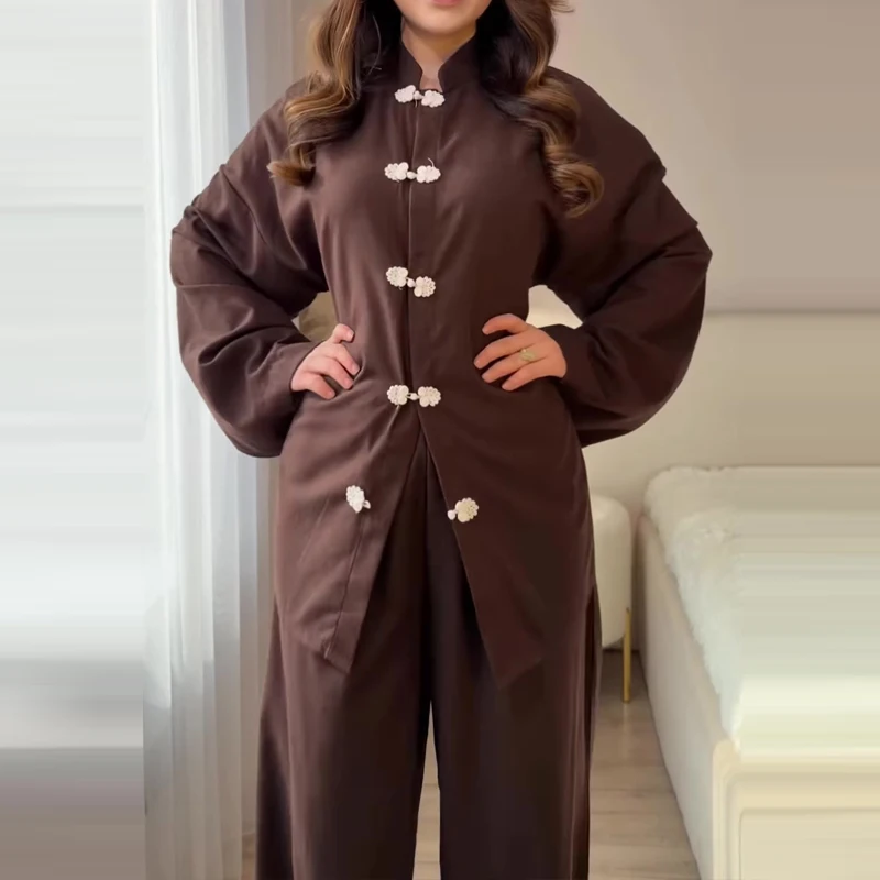 

Vintage Solid Solid Two Piece Set for Women 2026 Spring Long Sleeve Button Shirt & Wide Leg Pant Suit Casual Loose Female Outfit