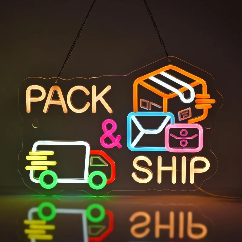 

Pack & Ship Neon Light Express Service Wall Decoration for Delivery Company Center Warehouse Retail Business Decoration USB LED