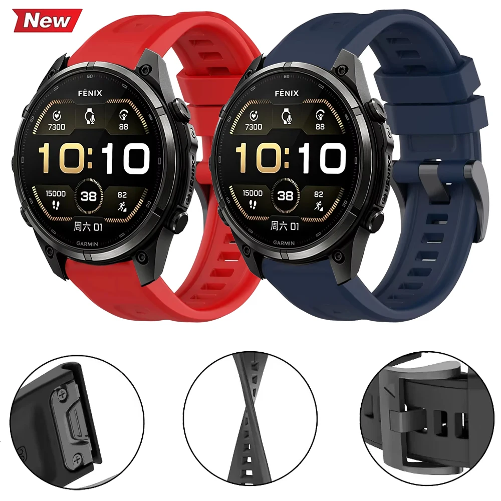 Quick Fit 26/22/20mm Silicone Strap for Garmin Garmin Fenix 9/9 Pro 51/47/43mm Comfortable Adjustable Band for Garmin Instinct 3