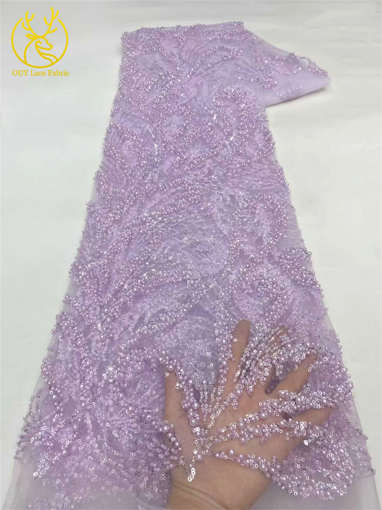 2025 Hot-selling New Luxury French Handmade Beaded Embroidery Lace Fabric African Nigerian Sequin Fabric Wedding Dress Fabric