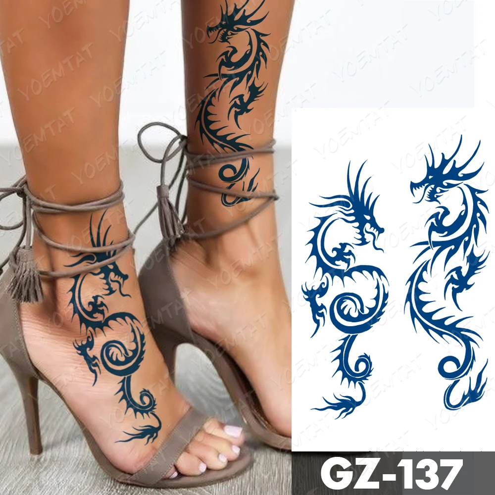 Faux tatouage 3D à encre animale bleue pour hommes et femmes, autocollant de tatouage temporaire étanche, loup, Dragon, tigre, Scorpion, Art corporel, durable