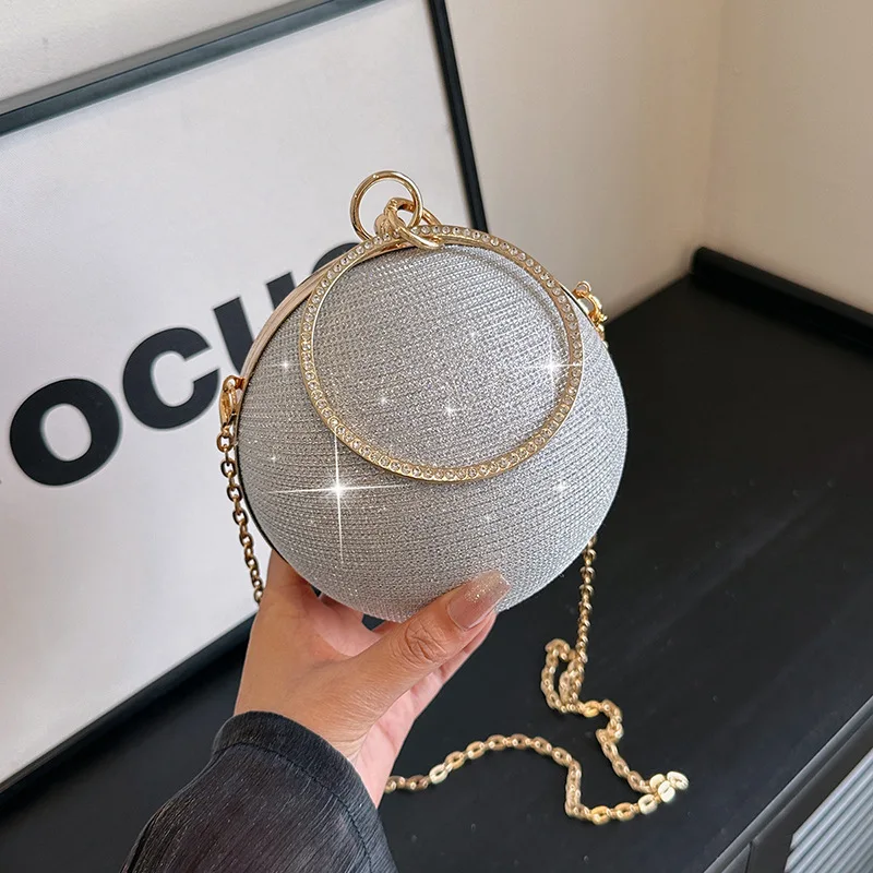 

Fashionable Round Ball Bag for Women, New Versatile Hand-held Crossbody Chain Bag, Sparkling Mini Dinner Bags