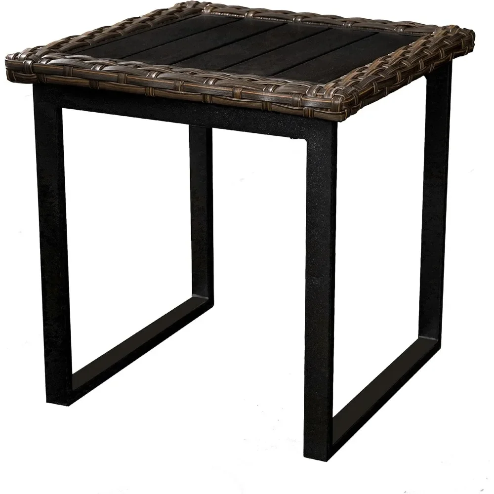 

22" Outdoor Side End Table - Metal Rattan Square Bistro Dining Furniture for Poolside, Balcony, Garden - Black