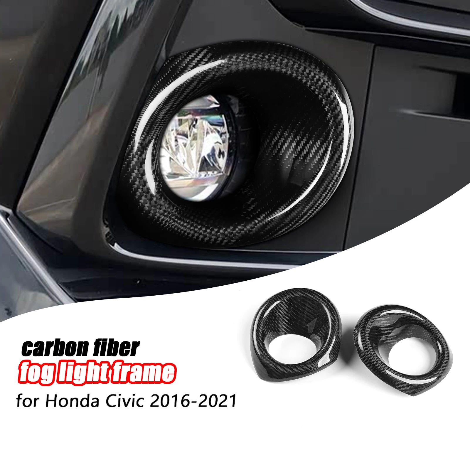 

For Honda Civic 2016-2021 Rear Dry Carbon Fibr Front Bumper Fog Light Cover Panel Trim Car Accessories Modification Decoration