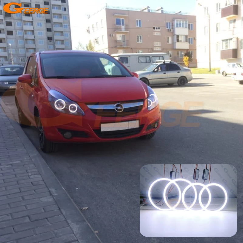 

Для Opel Corsa D 2006 2007 2008 2009 2010 2011 дневной свет отличный ультра яркий COB светодиодный комплект с ангельскими глазами Halo Rings