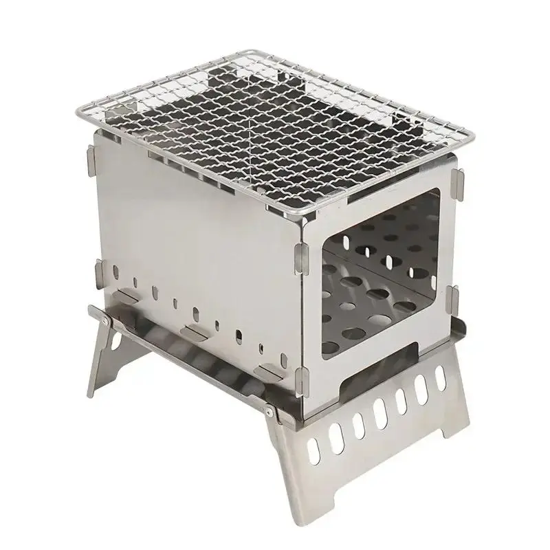 Portable Folding Stove Camping Equipment Outdoor Picnic Stainless Steel Incinerator Grill Mini Charcoal Stove Barbecue Grill BBQ