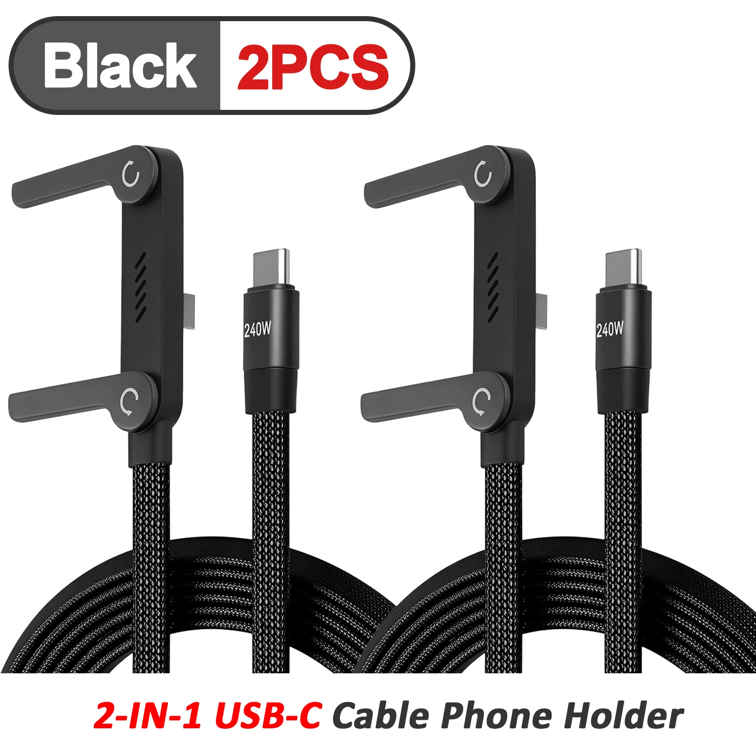 1PC 2PCS 2-IN-1 USB-C Cable Foldable SmartPhone Holder 240W Fast Charging Data Cable Multifunction Phone Charge Bracket PD Cable