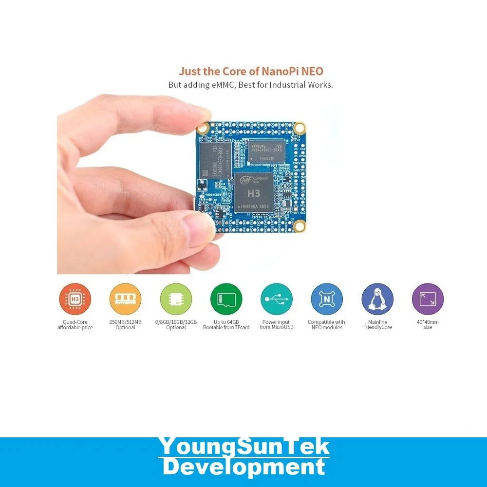 Allwinner H3 NanoPi Neo Core LTS (256M RAM/4G eMMC) Quad Cortex-A7 Up 1.2GHz,OpenWRT,choice the heatsink or solder pin-header