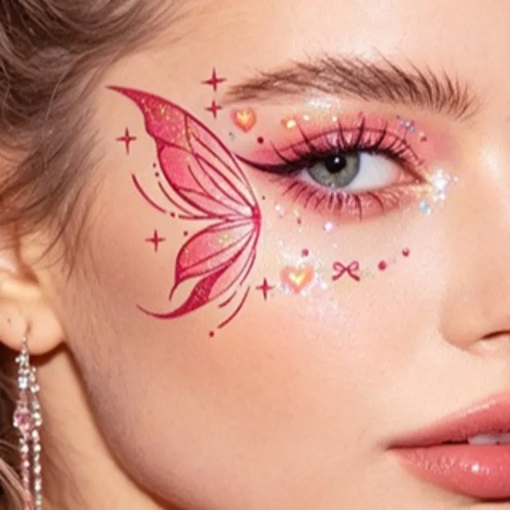 Waterproof Glitter Butterfly Face Tattoo Star Heart Realistic Face Tattoo Sticker DIY Convenient Face Temporary Tattoo