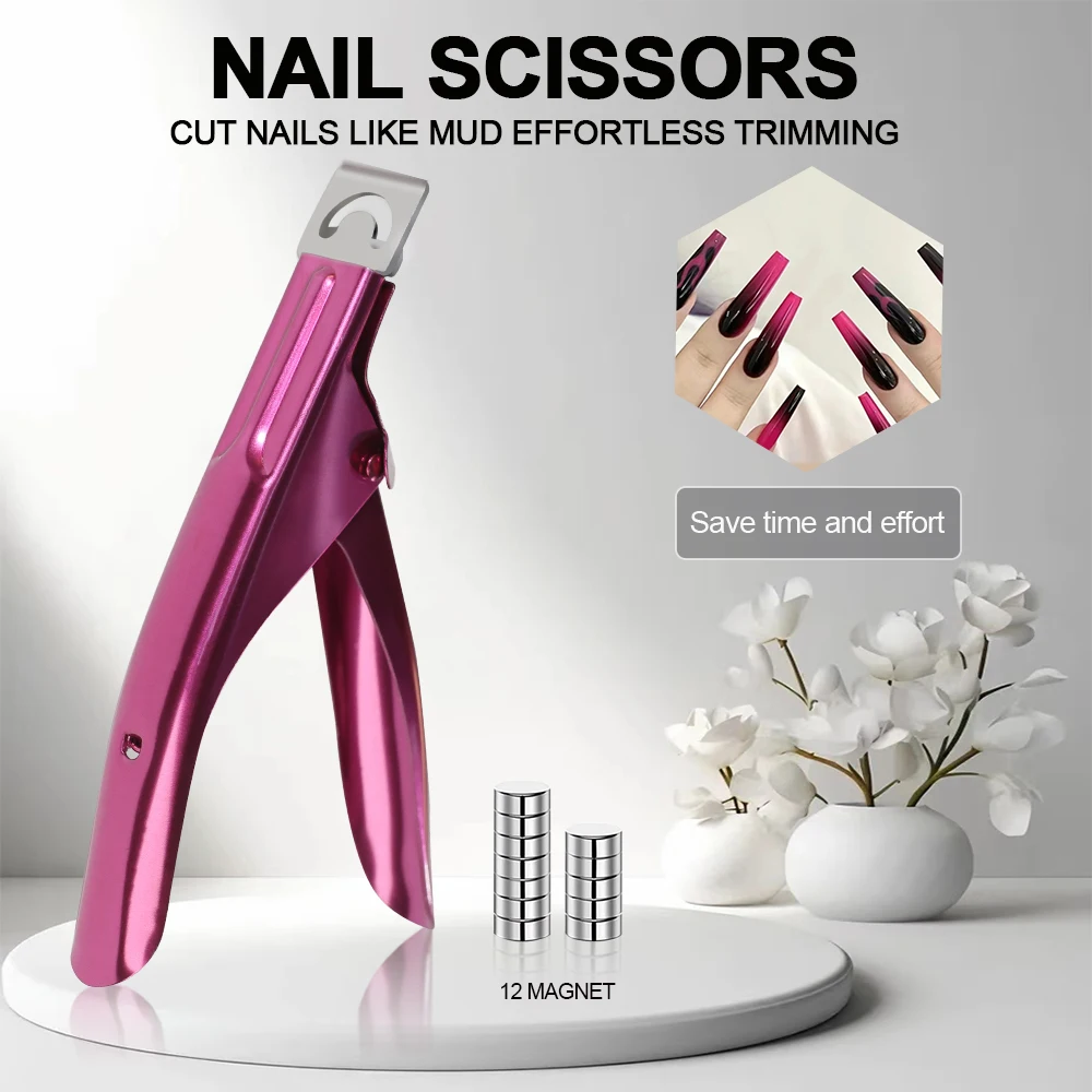 

Professional Acrylic Nail Clipper U Shape Stainless Steel Trimming Straight Cutter with 12 Pieces Magnet Nail Art Trimmer Kit