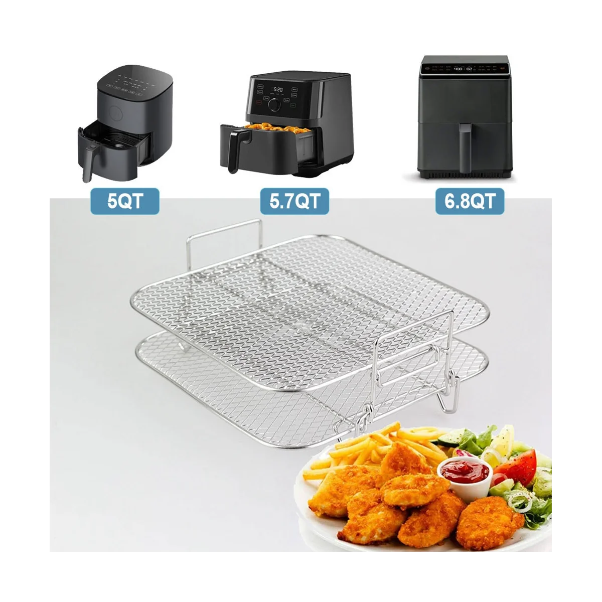 Rack quadrato a due strati, rack per accessori per disidratatore in acciaio inossidabile, friggitrice multistrato ad aria 4.2-5.8QT
