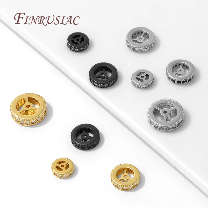 

3 Sizes Brass with Zircon Flat Beads For Bracelets,18K Gold Plated Spacer Beads For Jewelry Making,Necklaces Beads Accessories